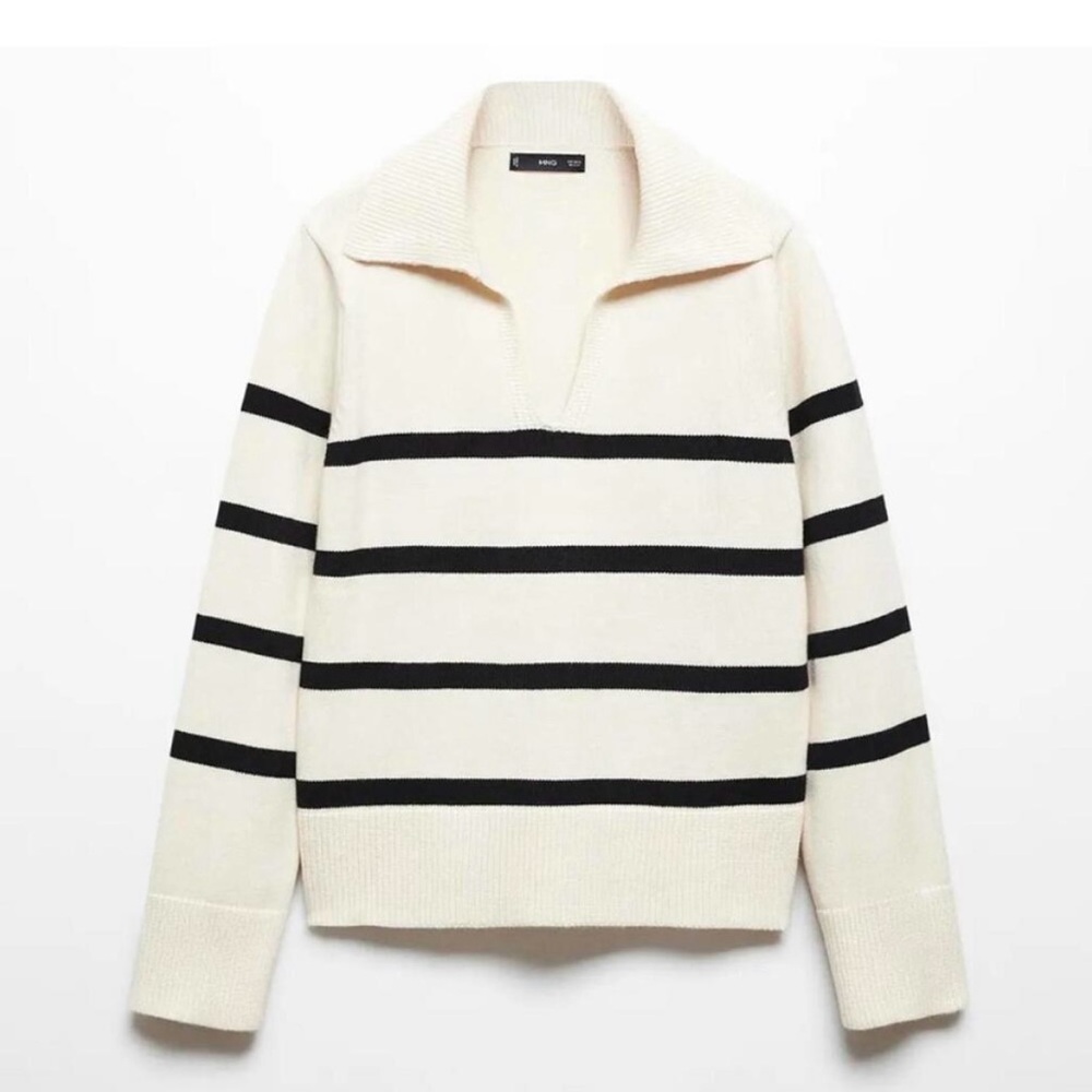 ONLY Women's Split Neck V-Neck Collar Sweater in Cream and Black